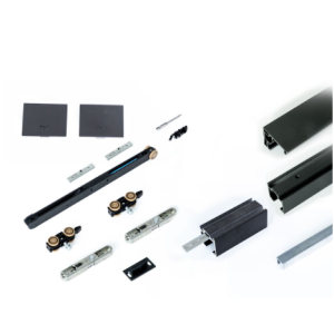 XPERTA SCHUIFDEURRAIL COMPACT KIT SOFTCLOSE VOOR PLINTEN 2 METER ALUMINIUM ZWART
