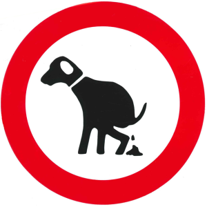 POEPENDE HOND ROND BORD WIT M.RODE RAND 155MM