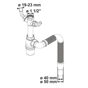FLES-BEKERSIFON PVC KEUKEN 1 1/2" FLEXIBELE SLANG 500MM [T353306R]