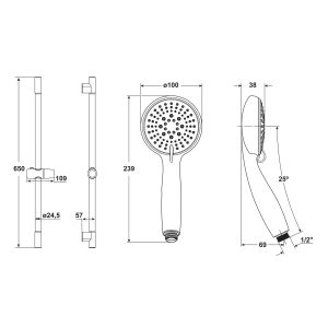 DOUCHEGARNITUUR COMISO 5 STANDEN SLANG 1,50MTR R CHROOM [TECB3452]