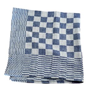 THEEDOEK  BLAUW GEBLOKT 70X70CM