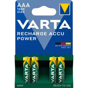 BATTERIJ OPLAADBAAR VARTA AAA  ACCU 1000MAH BLISTER A 4 STUKS