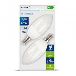 LEDLAMP KAARSLAMP 5,5W E14 MAT WARMWIT VT2106 - SET á 2 STUKS