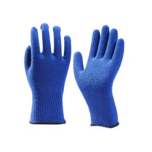 HANDSCHOEN BLAUWE LATEX MET VLOKVOERING MAAT 9