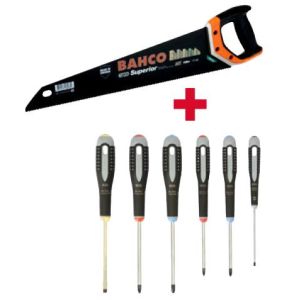 BAHCO SUPERIOR HANDZAAG + SCHROEVENDRAAIERSET ERGO 6-DELIG