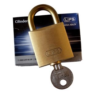 HANGSLOT LIPS MESSING BEUGELHOOGTE 18MM INWENDIG  KASTMAAT 34X34 HOOGTE TOTAAL 60 MM  4013BH18BW SLEUTEL F15