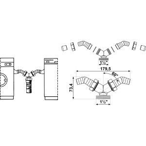 DUBBELE AANSLUITING WASMACHINE 1 1/2"-SLANGTULE 3/4" GRIJS [TEC356396R]