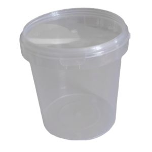 PLASTIC EMMER 1.2 LITER  TRANSPARANT MET BEUGEL VERZEGELBAAR + DEKSEL 