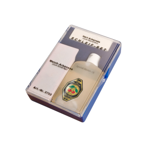 SLIJPSTEENSET ARKANSAS ZACHT/HARD+OLIE IN PLASTICVERPAKKING