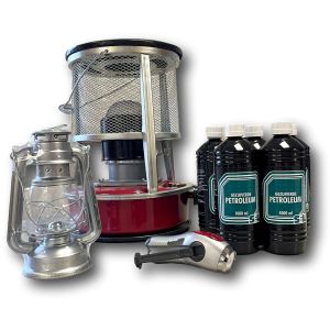 NOODPAKKET - PETROLEUMKACHEL + STORMLANTAARN + PETROLEUM 6 X 1  LITER + GRATIS DYNAMO ZAKLAMP 