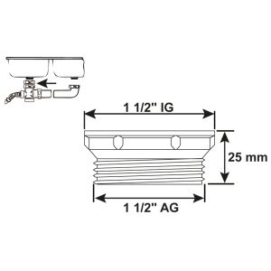 HOOGTEVERSCHIL-AANPASSINGSSTUK 1 1/2" BINNEN-BUITENDRAAD GRIJS [TEC356415R]
