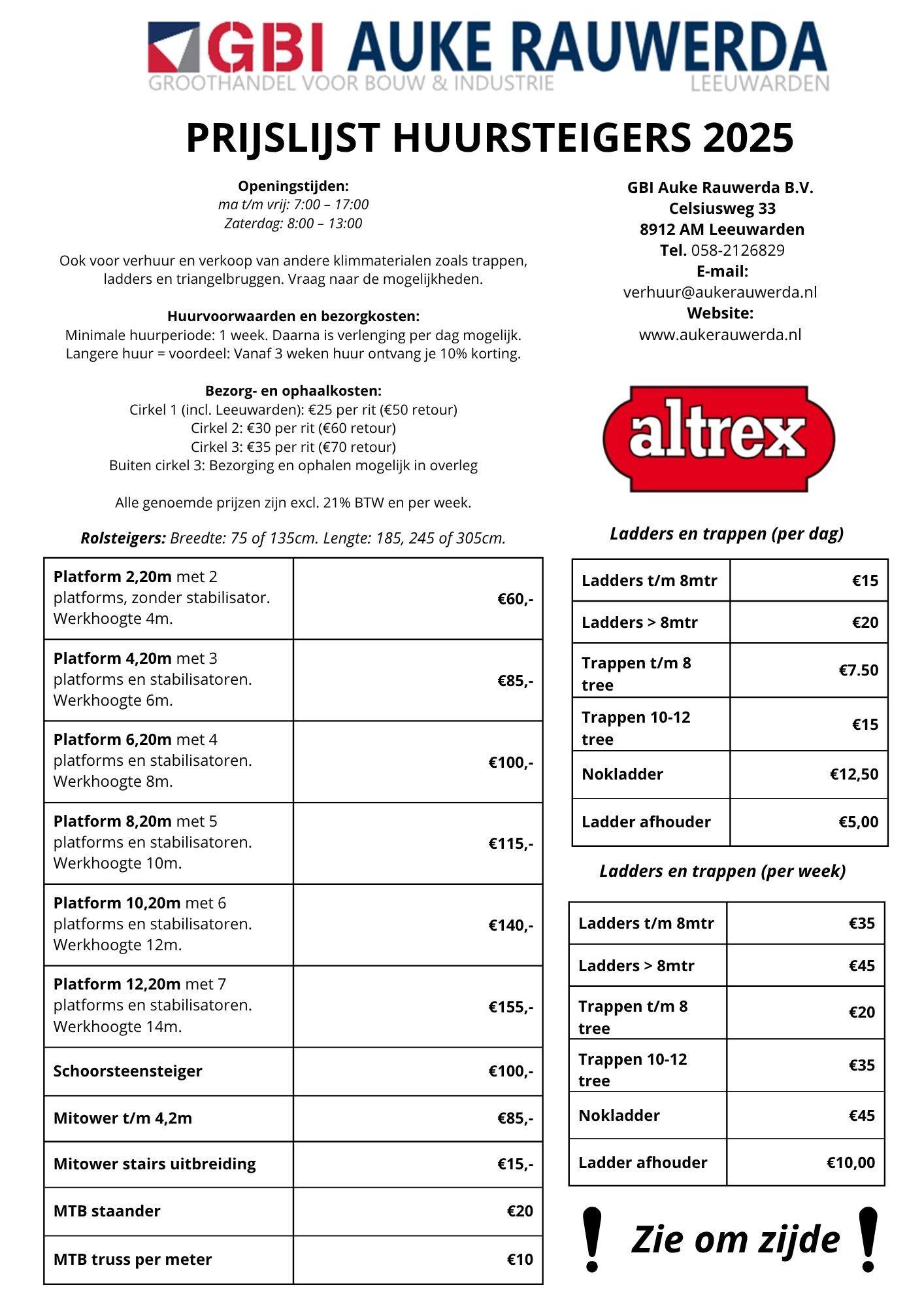 PRIJSLIJST ALTREX 2025