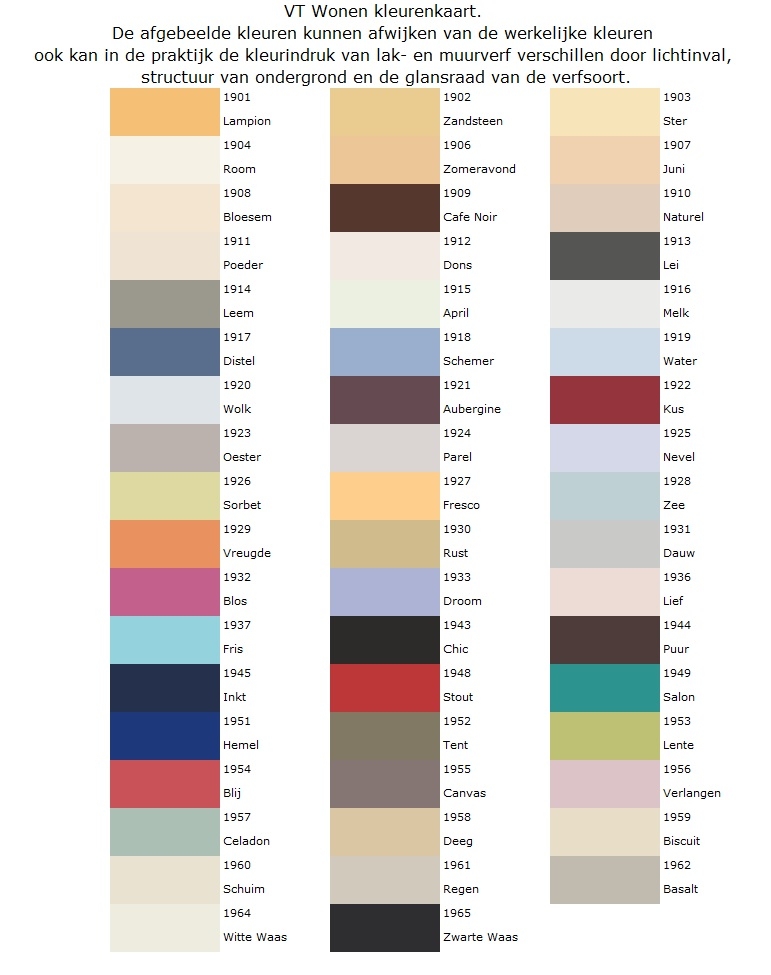 VT Wonen kleurenkaart